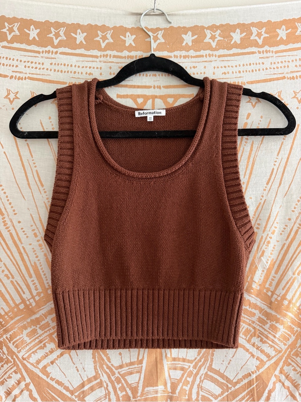 Reformation Cropped Knit Organic Cotton Tank Top — Brown